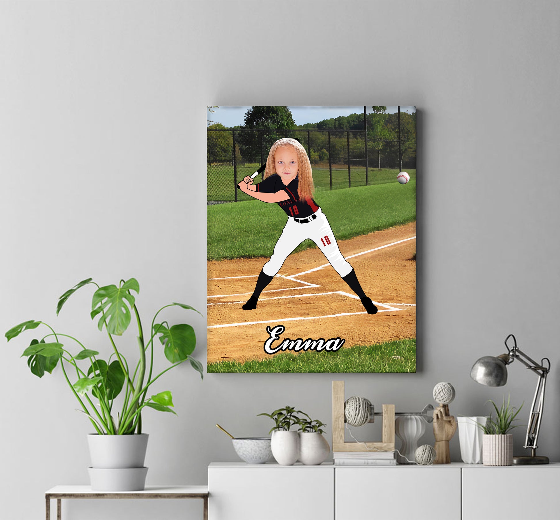 Personalised Baseball Girl Canvas Print - USTAD HOME