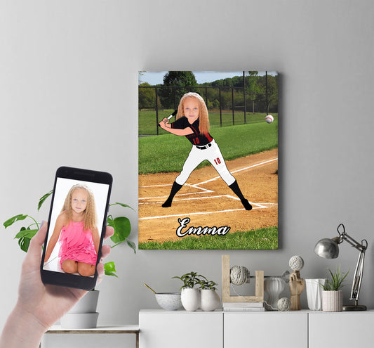 Personalised Baseball Girl Canvas Print - USTAD HOME