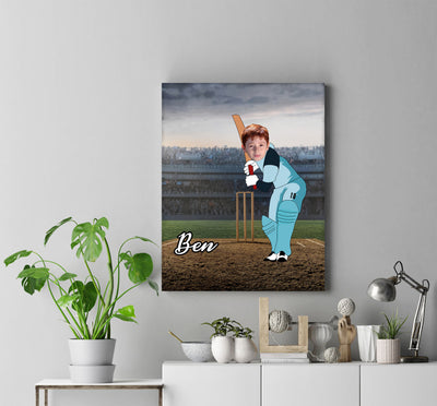 Personalised Cricket Boy Canvas Print - USTAD HOME