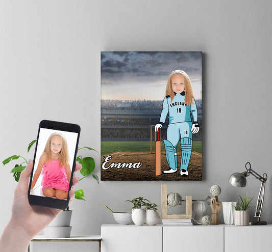 Personalised Cricket Girl Canvas Print - USTAD HOME