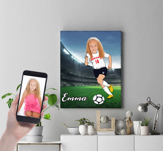Personalised Footballer Girl Canvas Print - USTAD HOME