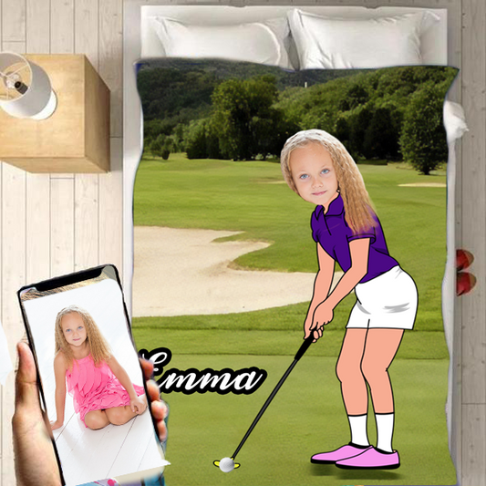 Personalised Golf Player Girl Blanket - USTAD HOME