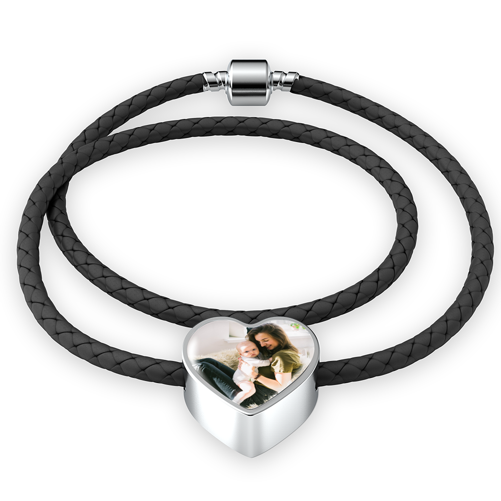 Custom Heart Photo Pendant with Leather Woven Bracelet - USTAD HOME