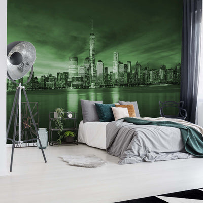 New York City Sunrise in Green Wallpaper - USTAD HOME
