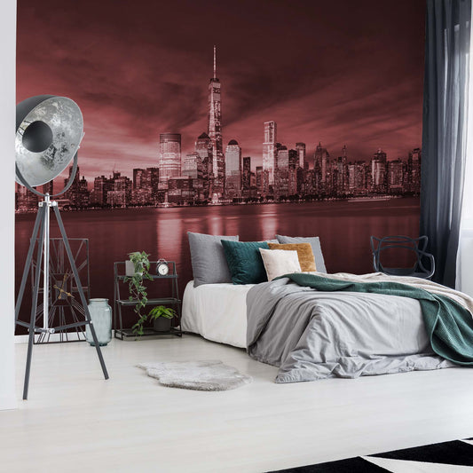 New York City Sunrise in Red Wallpaper - USTAD HOME