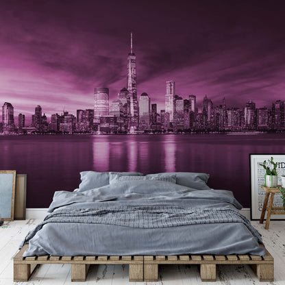 New York City Sunrise in Pink Wallpaper - USTAD HOME