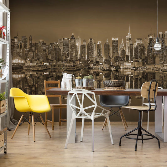 New York Reflections in Sepia Wallpaper Waterproof for Rooms Bathroom Kitchen - USTAD HOME