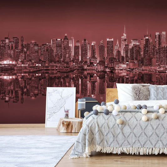 New York Reflections in Red Wallpaper Waterproof for Rooms Bathroom Kitchen - USTAD HOME