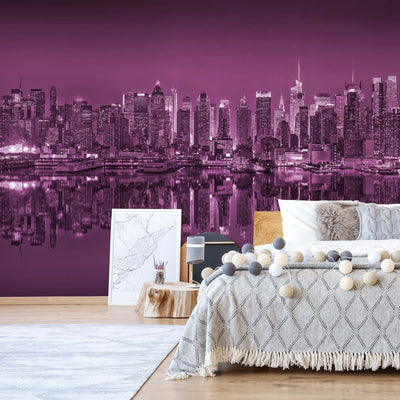 New York Reflections in Pink Wallpaper Waterproof for Rooms Bathroom Kitchen - USTAD HOME