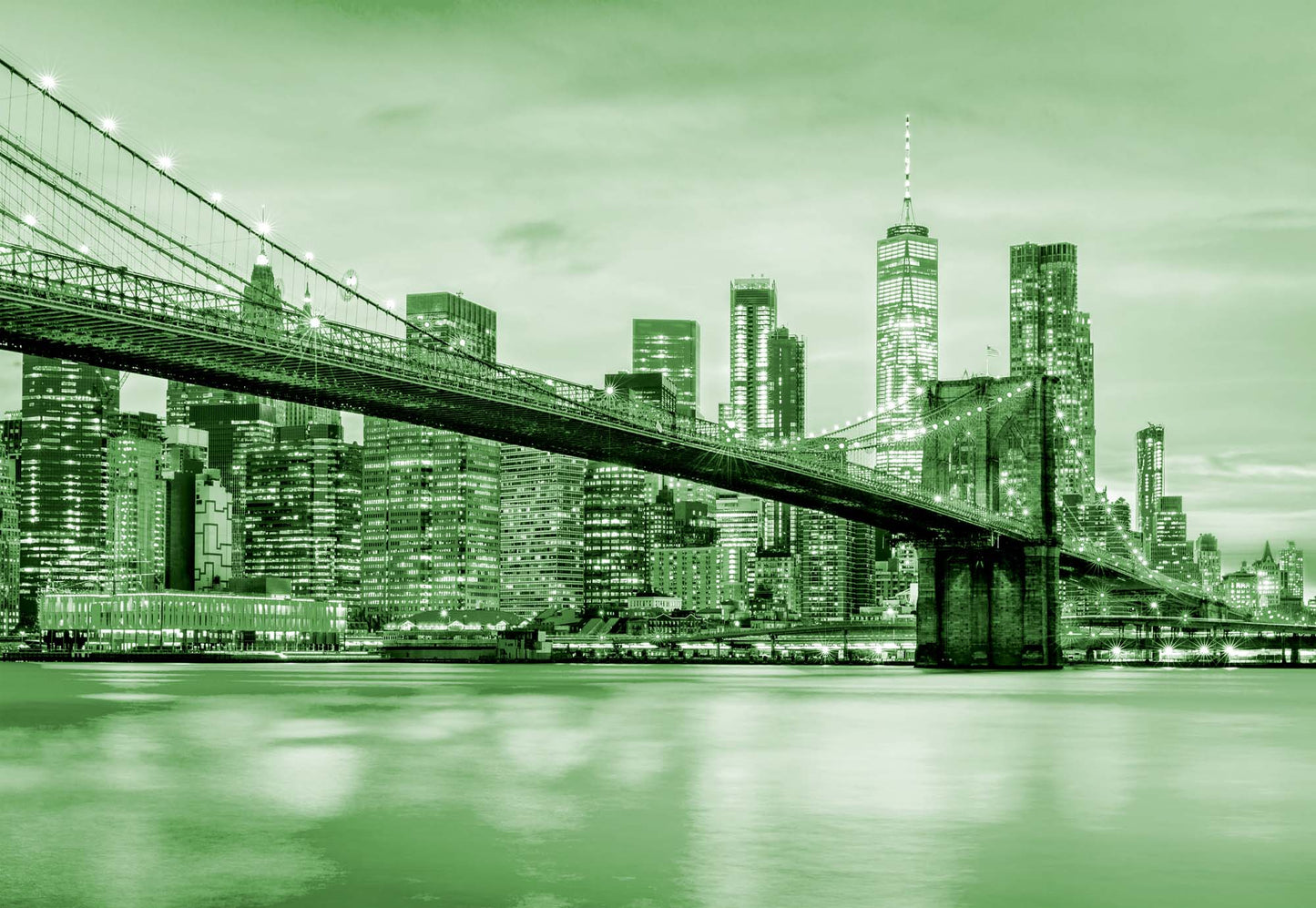 Brooklyn Bridge NYC in Green Wallpaper Waterproof for Rooms Bathroom Kitchen - USTAD HOME