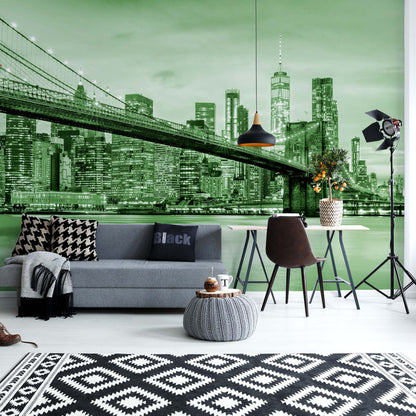 Brooklyn Bridge NYC in Green Wallpaper Waterproof for Rooms Bathroom Kitchen - USTAD HOME