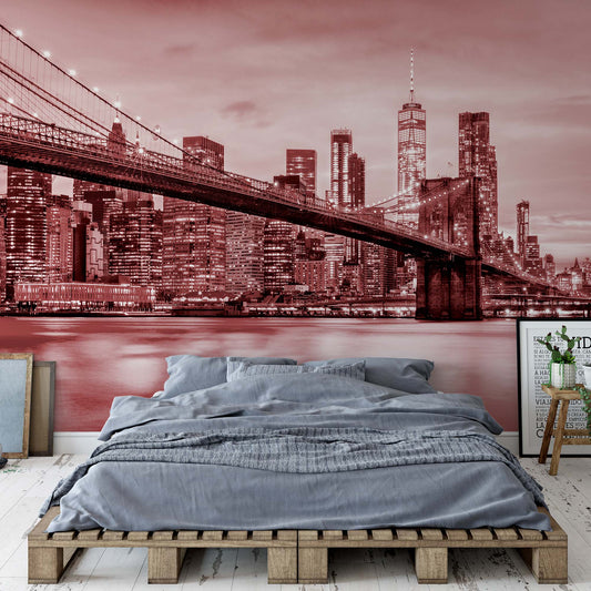 Brooklyn Bridge NYC in Red Wallpaper Waterproof for Rooms Bathroom Kitchen - USTAD HOME