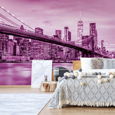 Brooklyn Bridge NYC in Pink Wallpaper Waterproof for Rooms Bathroom Kitchen - USTAD HOME
