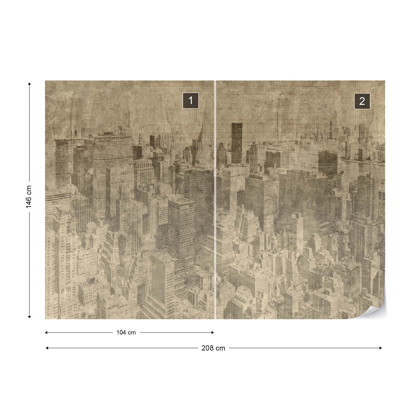 New York City Grunge I Sepia Wallpaper Waterproof for Rooms Bathroom Kitchen - USTAD HOME
