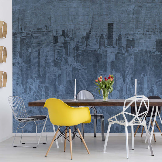 New York City Grunge I Blue Wallpaper Waterproof for Rooms Bathroom Kitchen - USTAD HOME