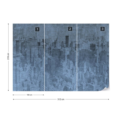 New York City Grunge I Blue Wallpaper Waterproof for Rooms Bathroom Kitchen - USTAD HOME