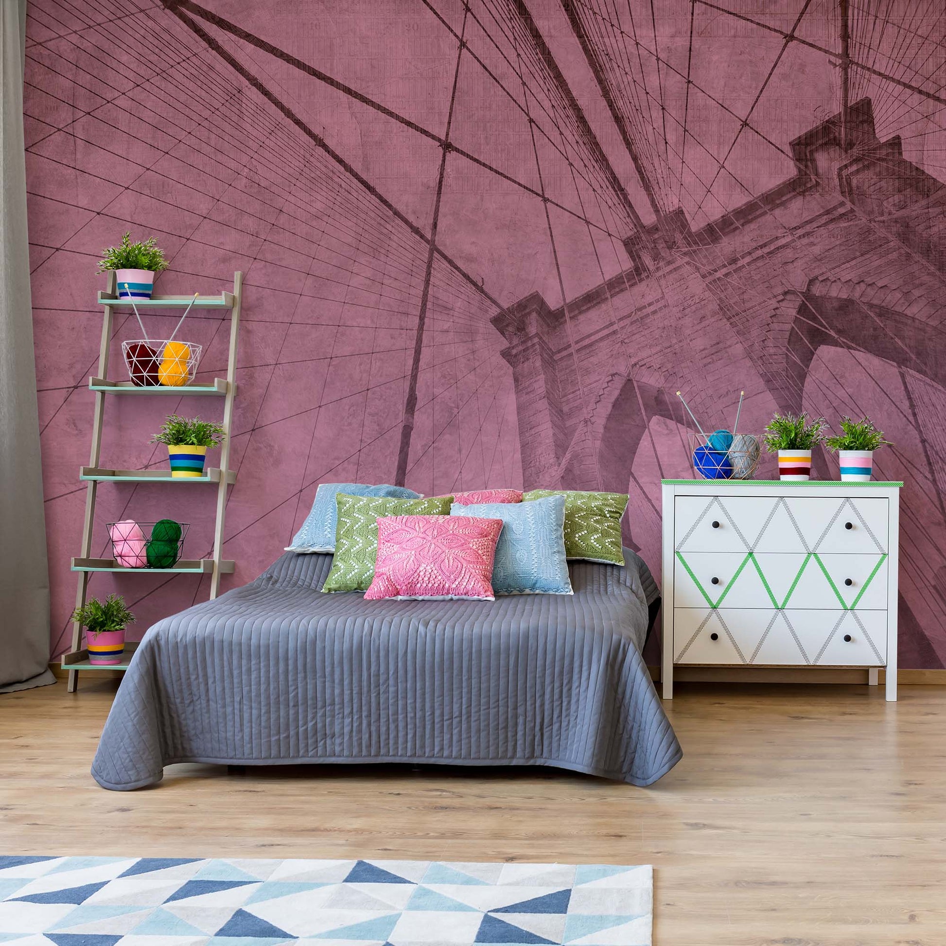 Brooklyn Bridge Grunge Pink Wallpaper - USTAD HOME