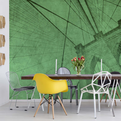 Brooklyn Bridge Grunge Green Wallpaper - USTAD HOME