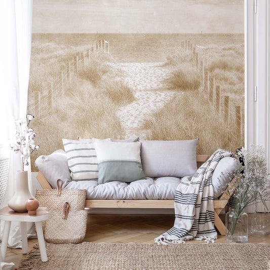 Let's go down to the Beach Faded Vintage Sepia Wallpaper - USTAD HOME