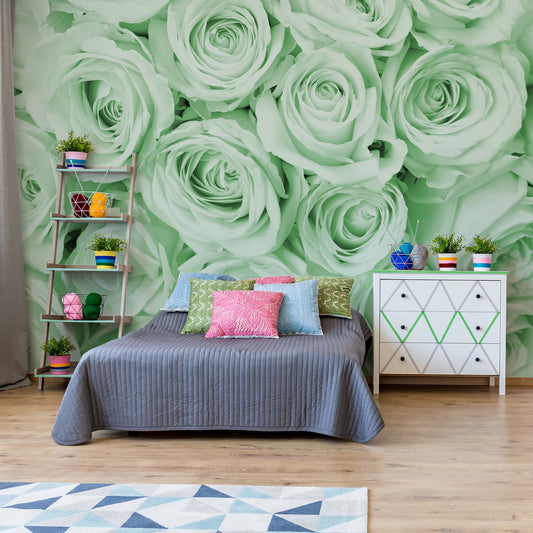 Rose Bouquet Green Wallpaper Waterproof for Rooms Bathroom Kitchen - USTAD HOME