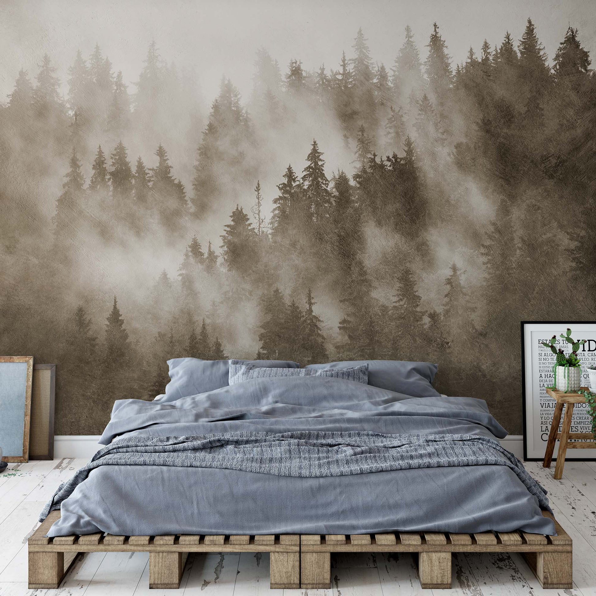 Forest in the Mist Textured in Sepia Wallpaper Waterproof for Rooms Bathroom Kitchen - USTAD HOME