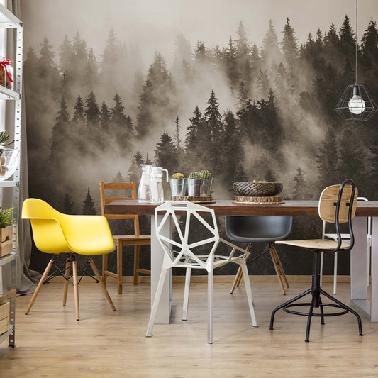 Forest in the Mist in Sepia Wallpaper Waterproof for Rooms Bathroom Kitchen - USTAD HOME