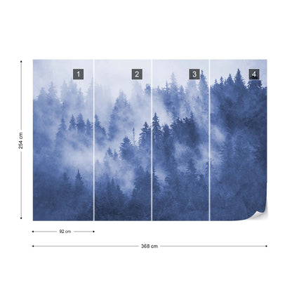 Forest in the Mist Textured in Blue Wallpaper Waterproof for Rooms Bathroom Kitchen - USTAD HOME