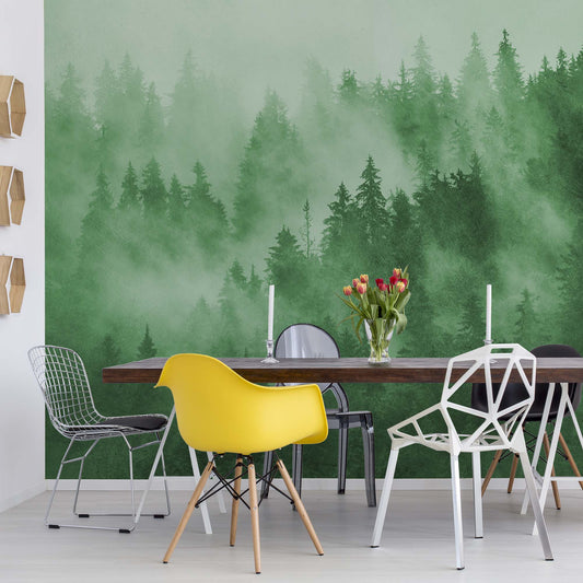 Forest in the Mist in Green Wallpaper Waterproof for Rooms Bathroom Kitchen - USTAD HOME