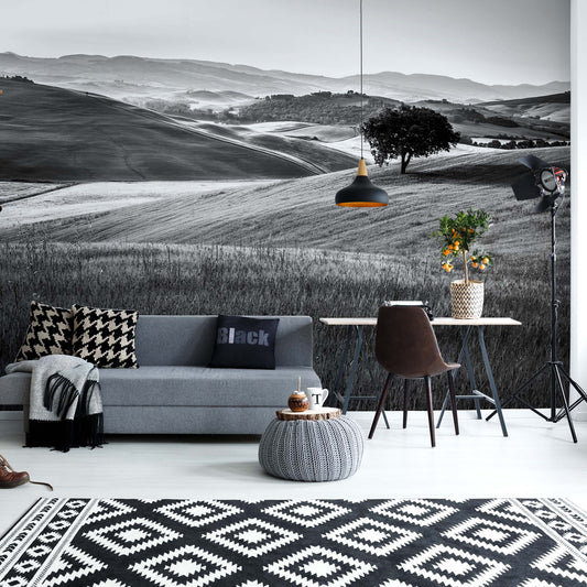 Rolling Hills in Black and White Wallpaper Waterproof for Rooms Bathroom Kitchen - USTAD HOME