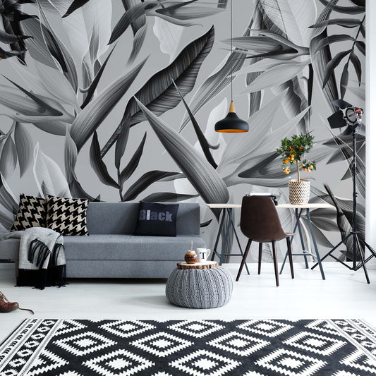 Tropicalia Black and White Wallpaper - USTAD HOME