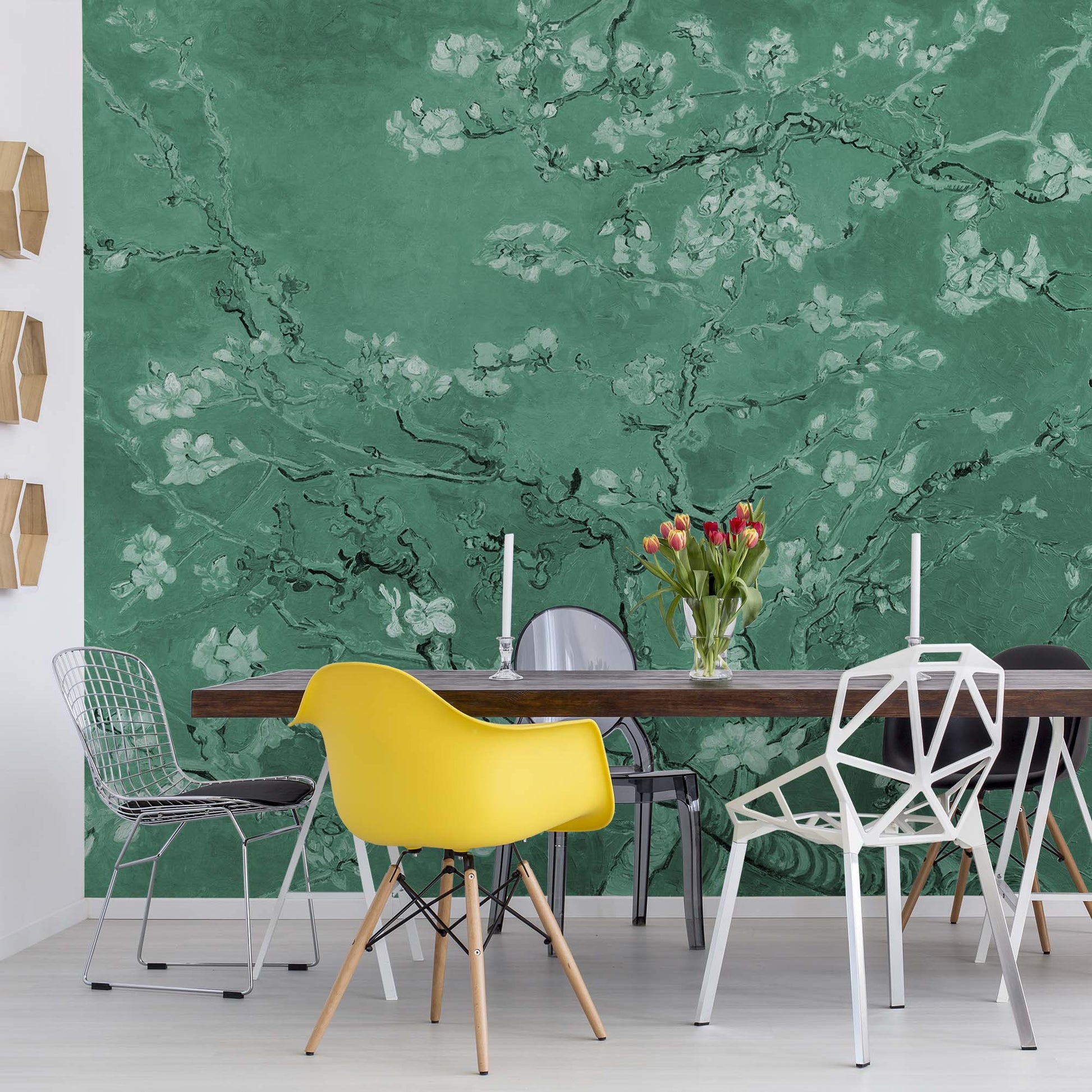 Van Gogh Blossoms in Green Wallpaper - USTAD HOME