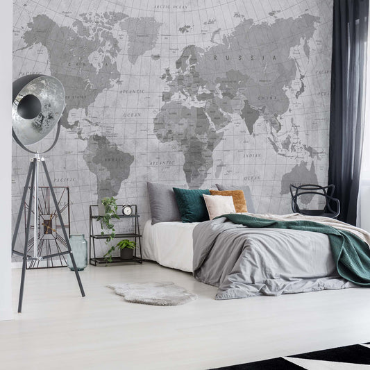 World Map Textured Monochrome Wallpaper Waterproof for Rooms Bathroom Kitchen - USTAD HOME
