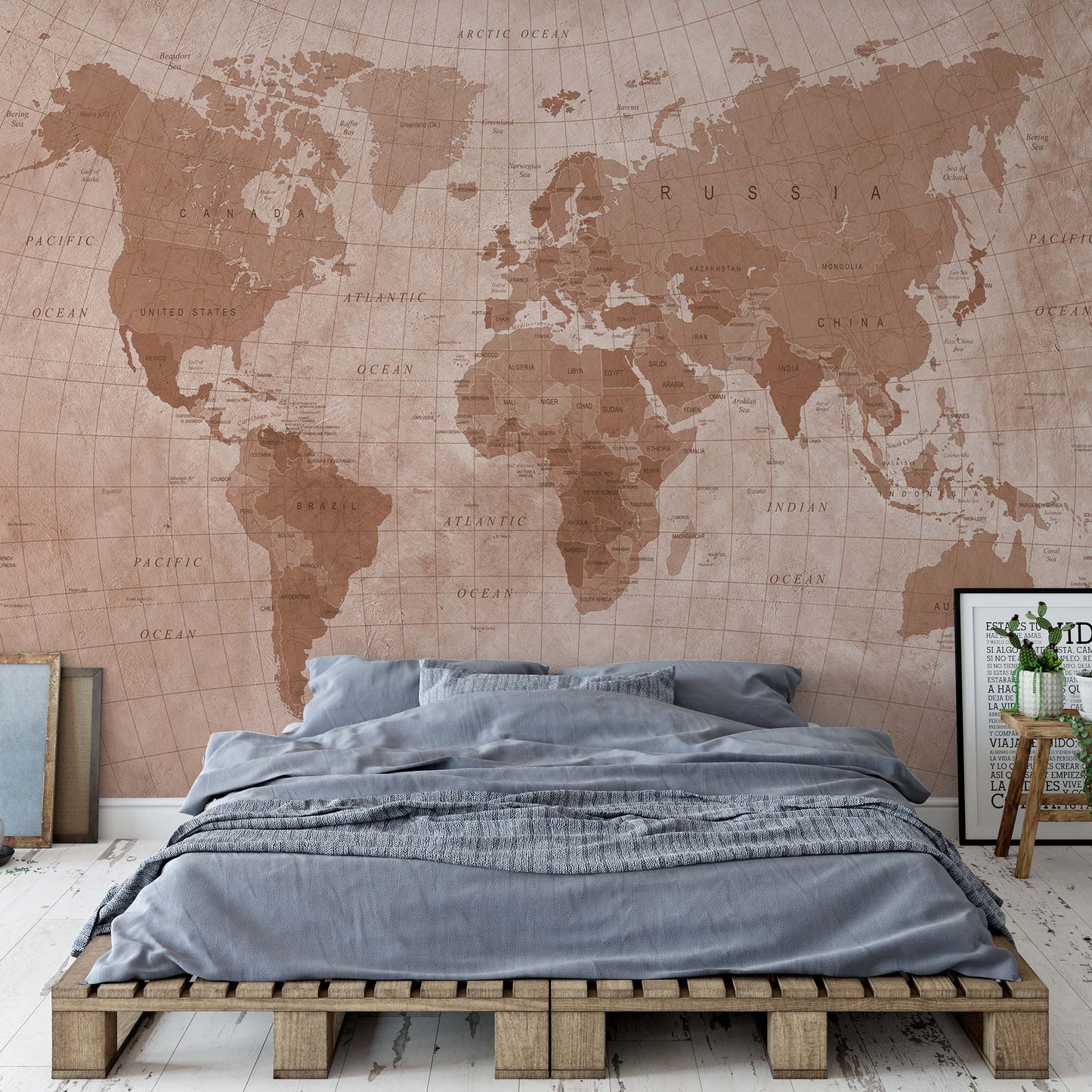 World Map Textured Sepia Wallpaper Waterproof for Rooms Bathroom Kitchen - USTAD HOME
