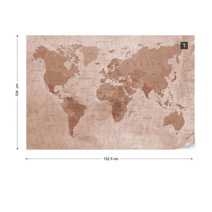 World Map Textured Sepia Wallpaper Waterproof for Rooms Bathroom Kitchen - USTAD HOME