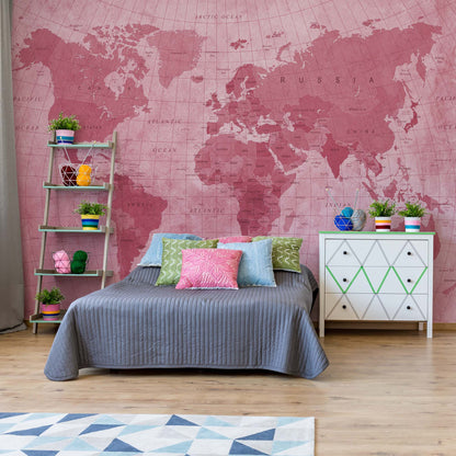World Map Textured Red Wallpaper Waterproof for Rooms Bathroom Kitchen - USTAD HOME