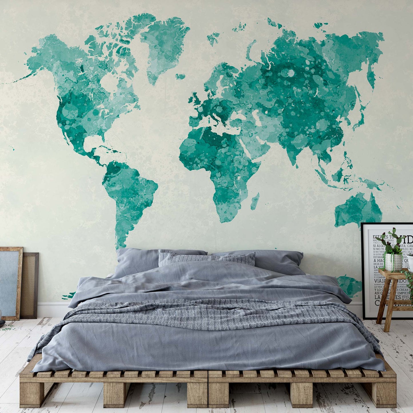 Watercolour World Map Green Wallpaper Waterproof for Rooms Bathroom Kitchen - USTAD HOME