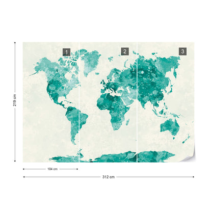 Watercolour World Map Green Wallpaper Waterproof for Rooms Bathroom Kitchen - USTAD HOME