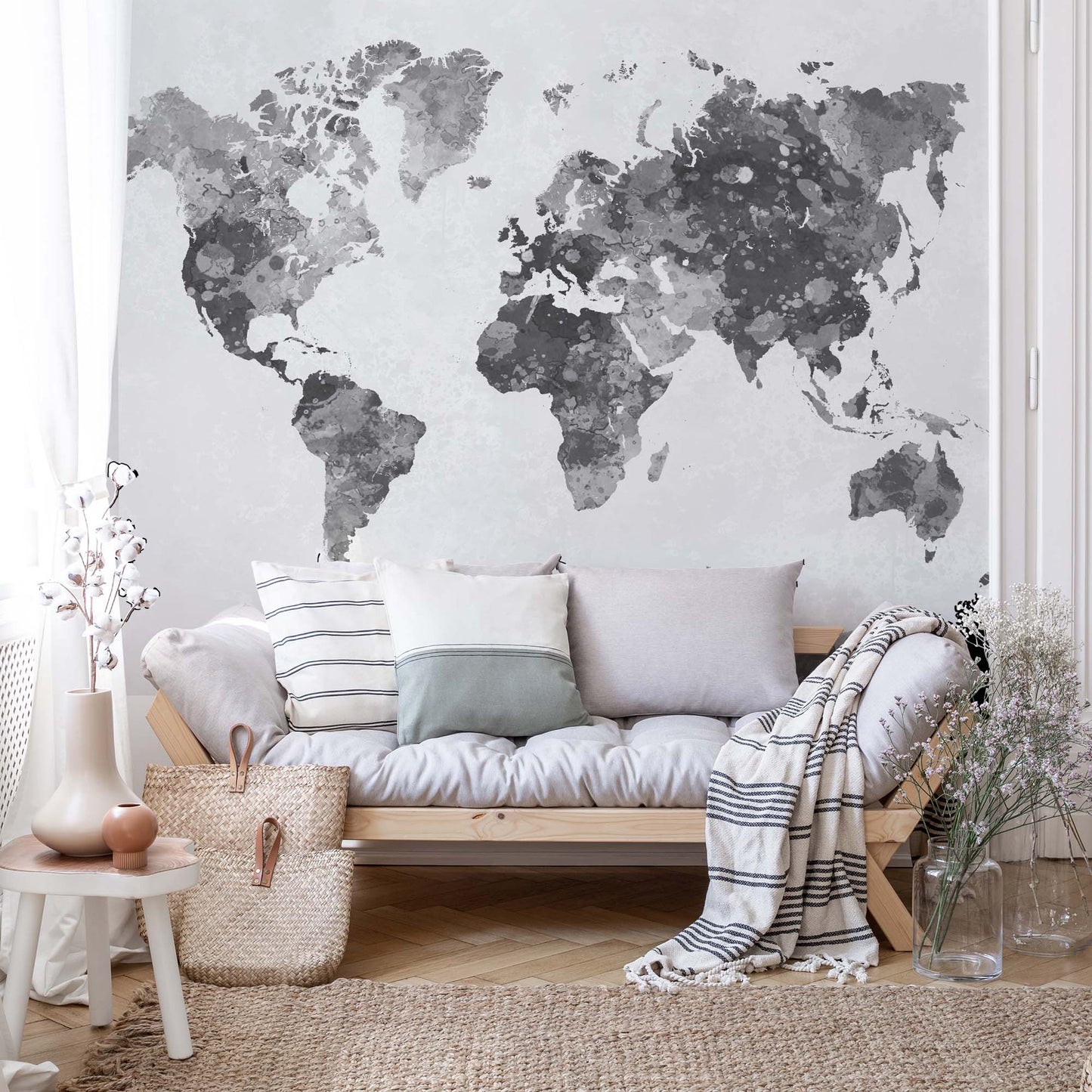 Watercolour World Map Monochrome Wallpaper Waterproof for Rooms Bathroom Kitchen - USTAD HOME