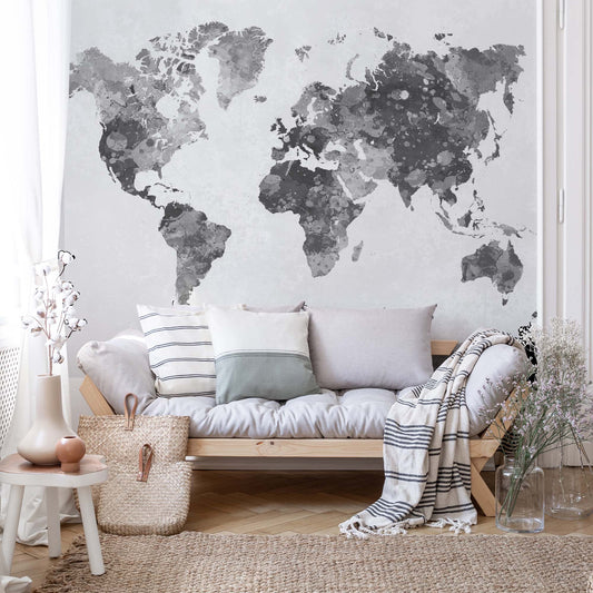 Watercolour World Map Monochrome Wallpaper Waterproof for Rooms Bathroom Kitchen - USTAD HOME