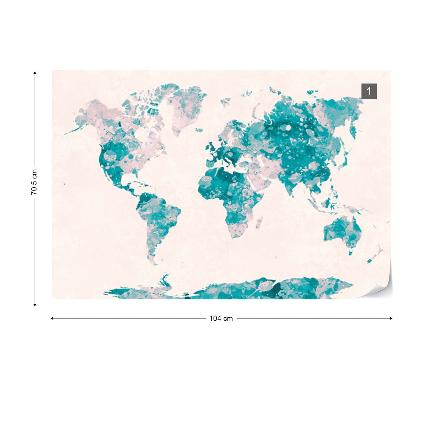 Watercolour World Map Turquoise and Pink Wallpaper Waterproof for Rooms Bathroom Kitchen - USTAD HOME