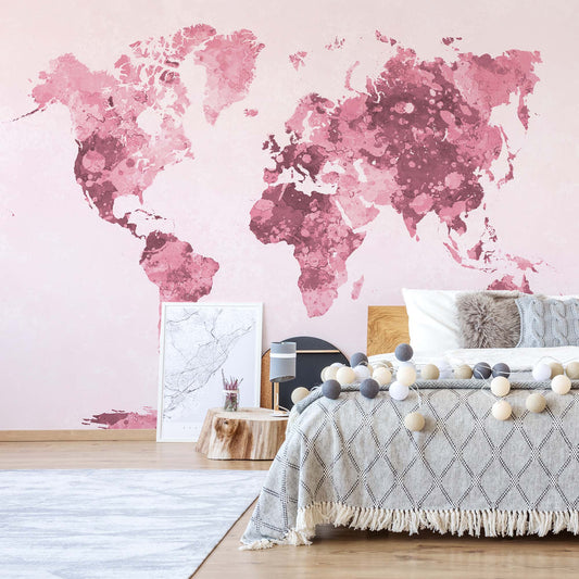 Watercolour World Map Red Wallpaper Waterproof for Rooms Bathroom Kitchen - USTAD HOME