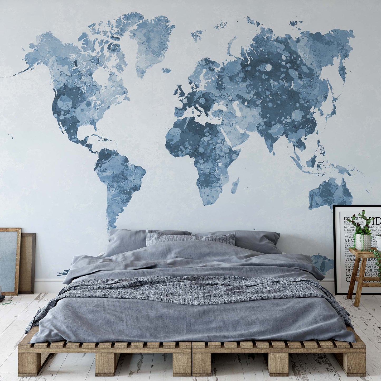 Watercolour World Map Grey Wallpaper Waterproof for Rooms Bathroom Kitchen - USTAD HOME