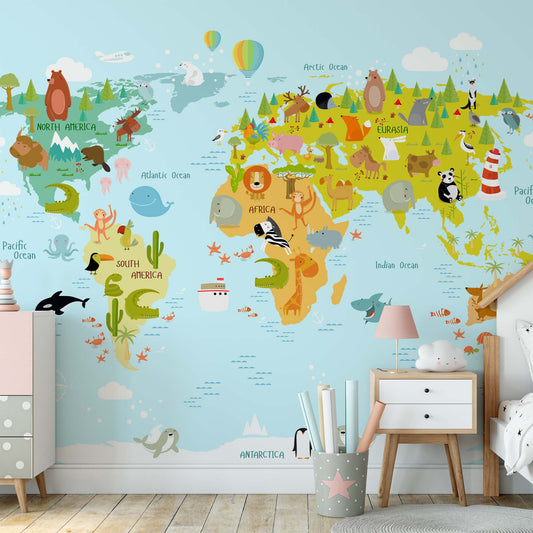 Animals of the World Map Wallpaper - USTAD HOME