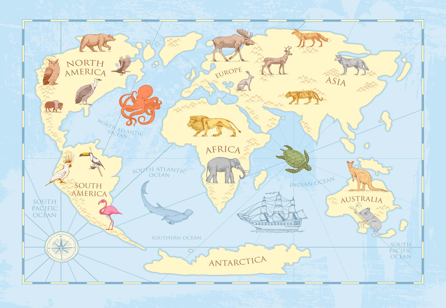 Kids Classic World Map Wallpaper - USTAD HOME