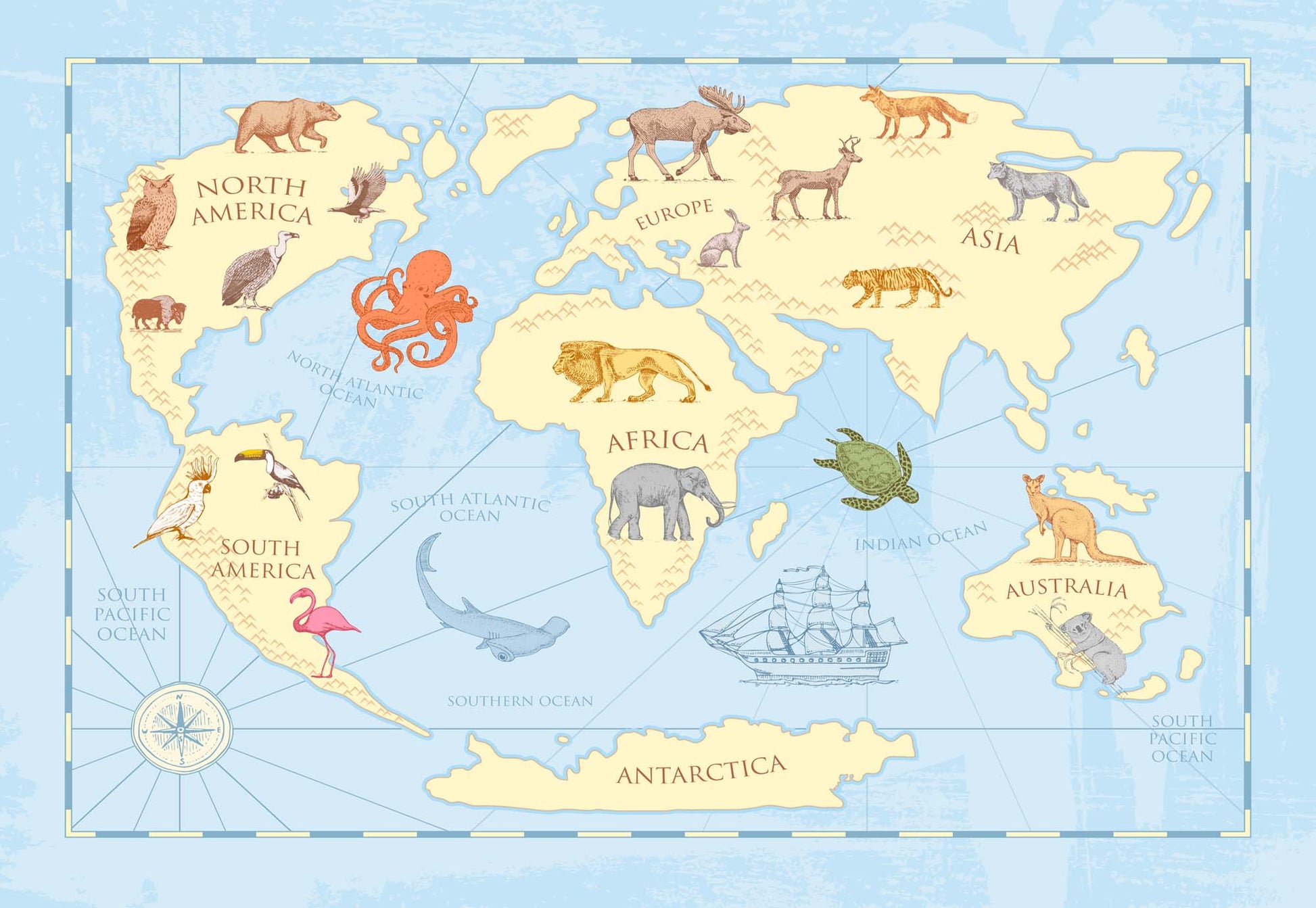 Kids Classic World Map Wallpaper - USTAD HOME