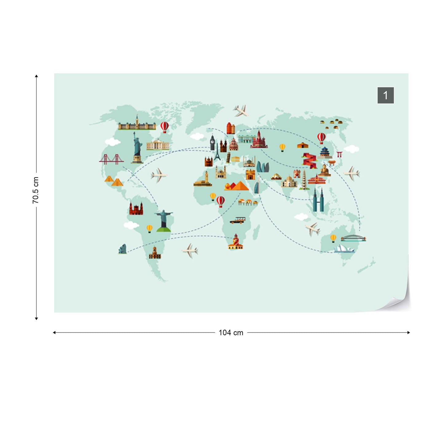 World Map Big Sights Wallpaper - USTAD HOME