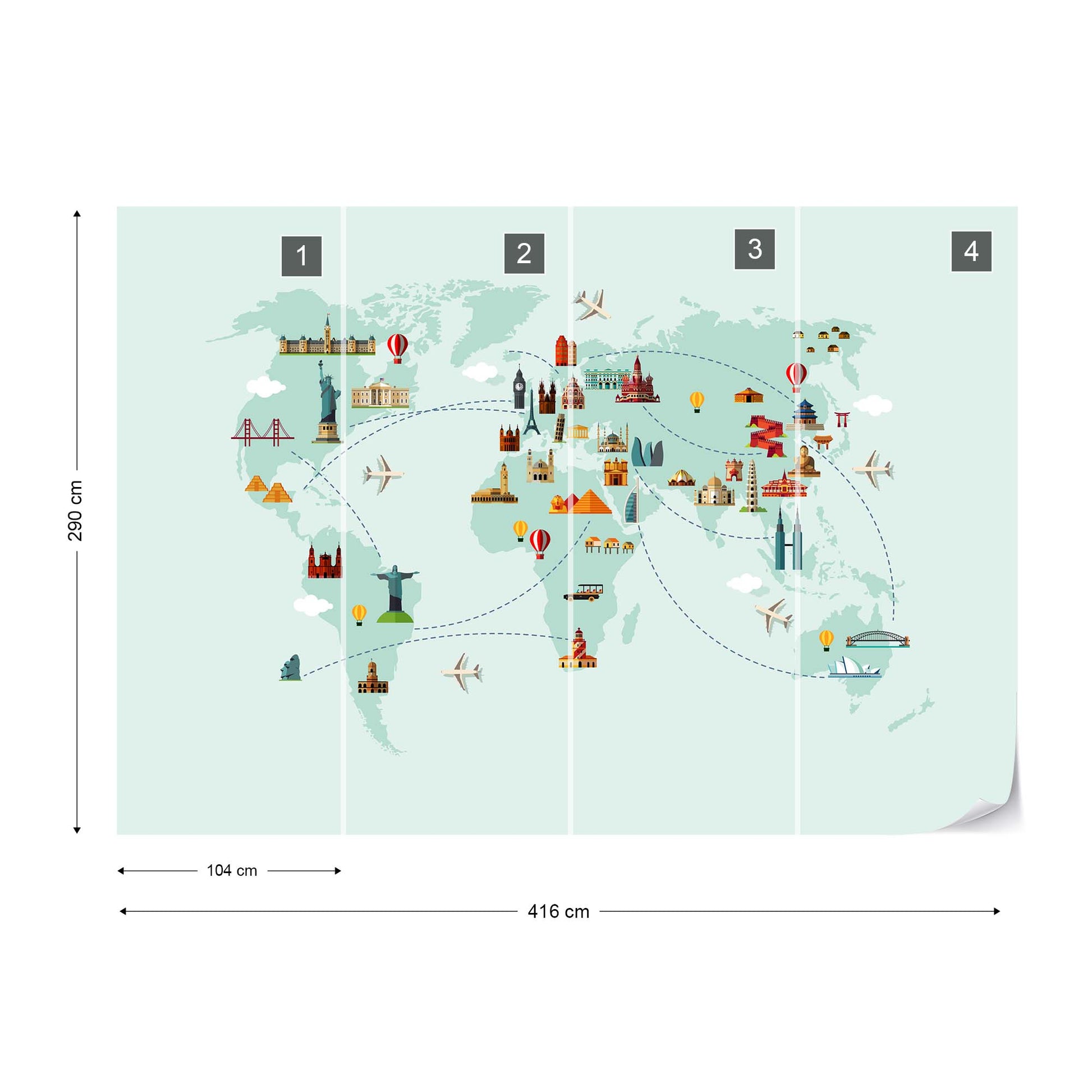 World Map Big Sights Wallpaper - USTAD HOME