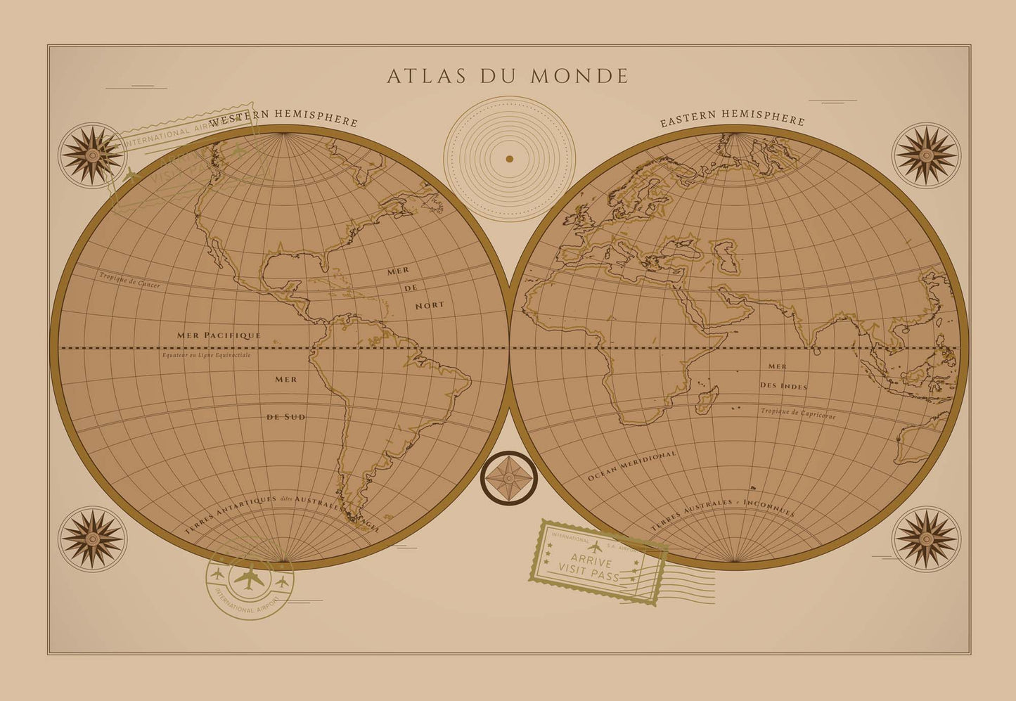 Atlas du Monde Vintage Wallpaper - USTAD HOME