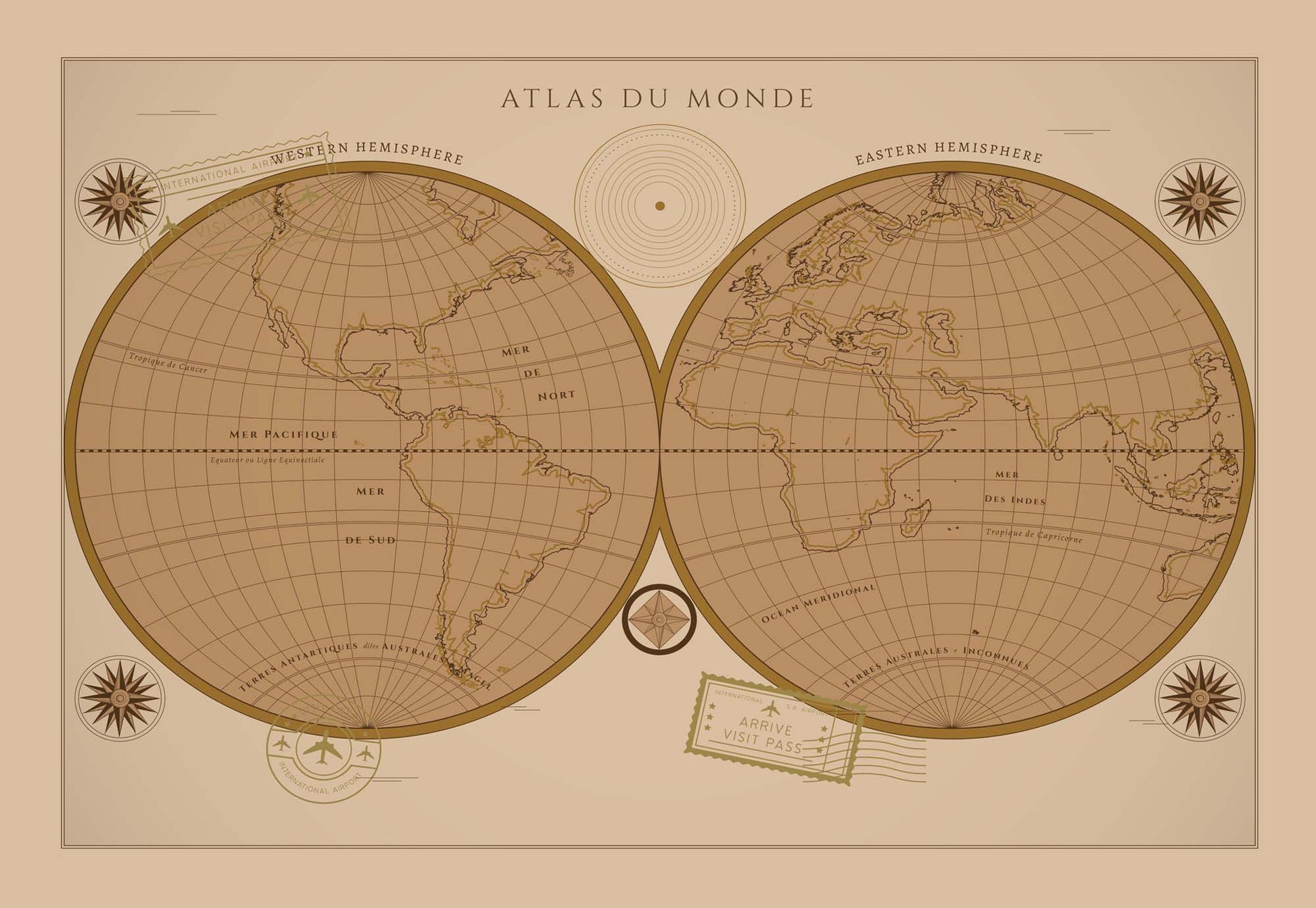 Atlas du Monde Vintage Wallpaper - USTAD HOME