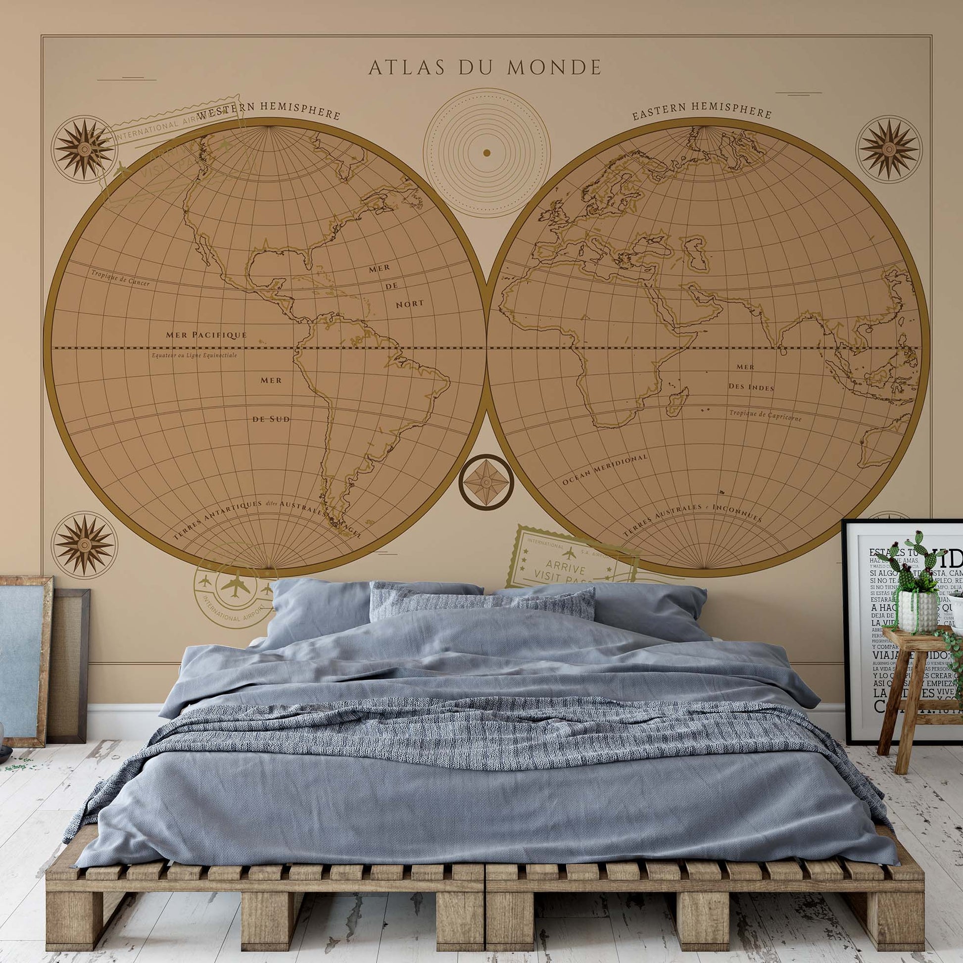 Atlas du Monde Vintage Wallpaper - USTAD HOME